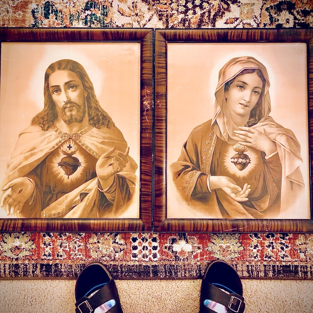 Vintage Sepia Tone “Son and Mother” Flaming Hearts